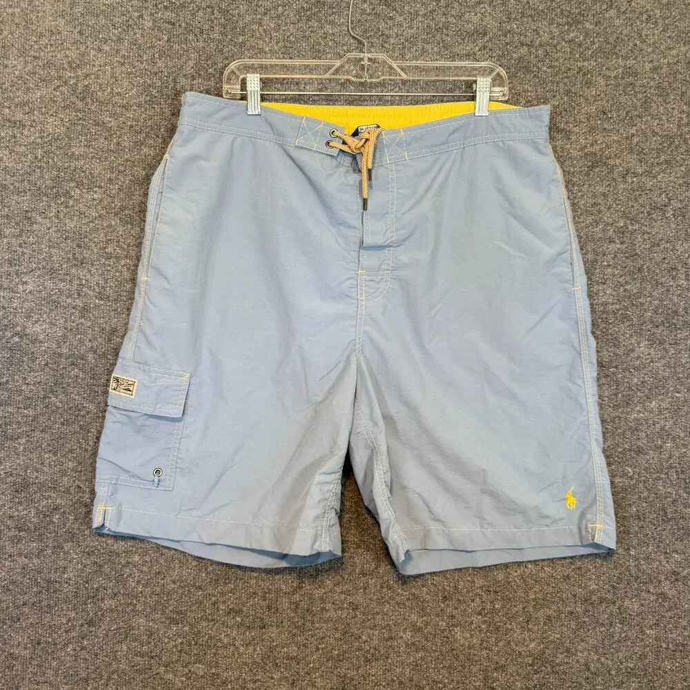 Polo Ralph Lauren‎ Board Shorts Mens XL Blue Yellow Cargo Mesh Lined Swim Trunks